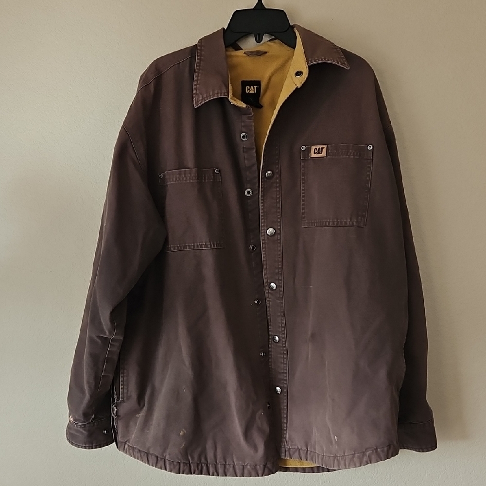Men's Brown CAT Jacket Fleece Lined‎ XL